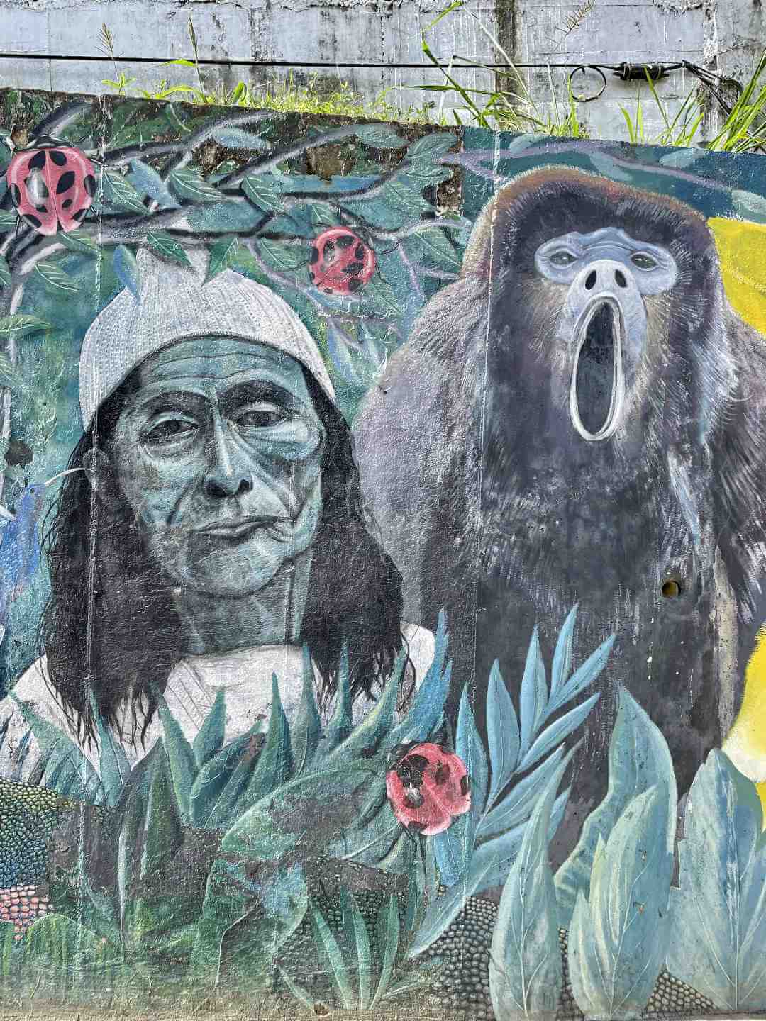 Mural de indígena y mono aullador